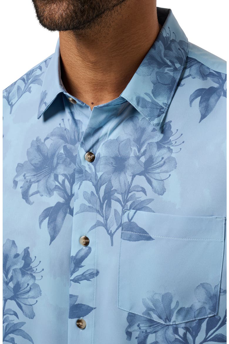 Seashelf Floral Technical Button-Up Shirt, Alternate, color, FORGET ME NOT