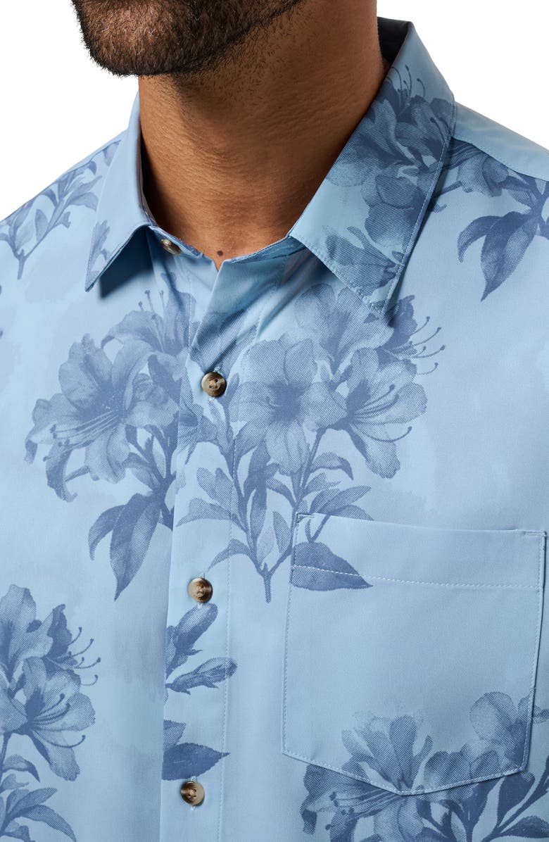 TravisMathew Seashelf Floral Technical Button-Up Shirt, Alternate, color, Forget Me Not