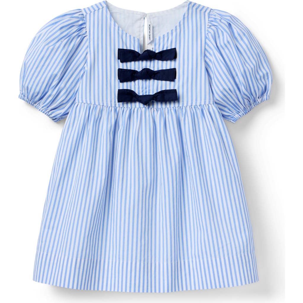 Janie And Jack Striped Bow Dress In Blue