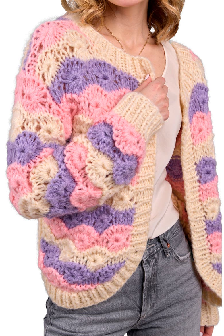 Pastel Crochet Knit Cardigan, Alternate, color, CREAM