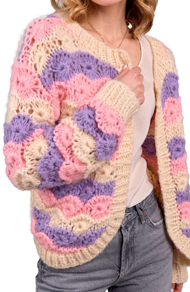 SAACHI Pastel Crochet Knit Cardigan, Alternate, color, Cream