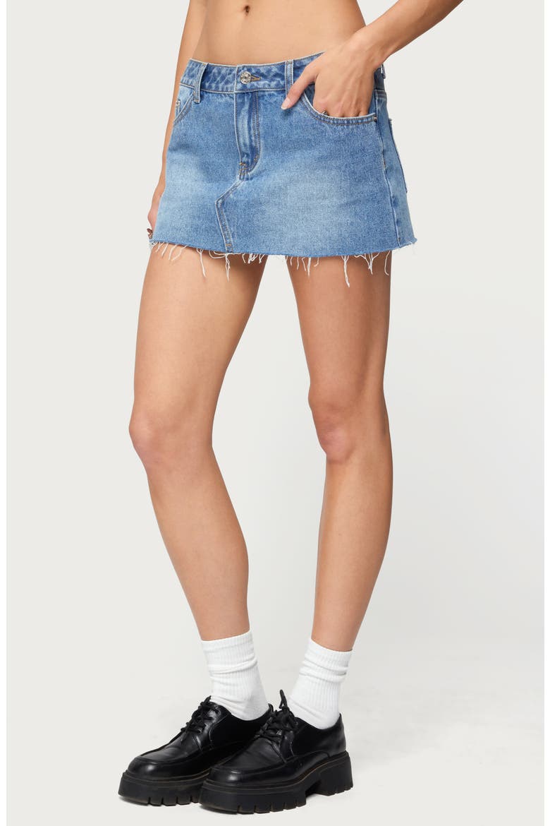 Micah Low Rise Raw Hem Denim Miniskirt, Alternate, color, BLUE-WASHED