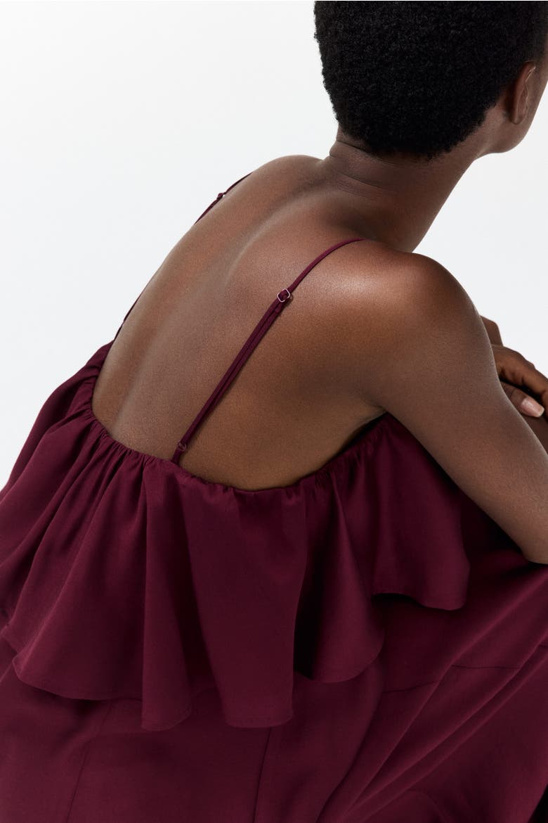Frill-trimmed A-line Dress, Alternate, color, Burgundy