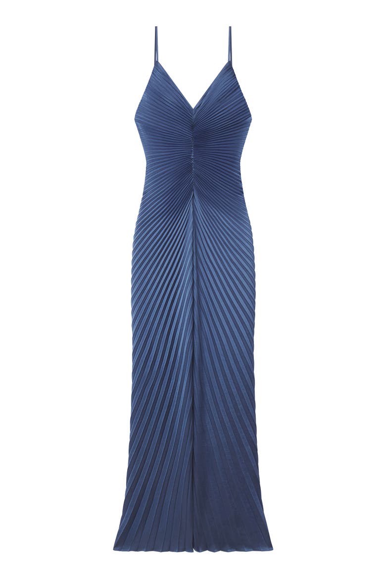 Genevieve Pleated Gown, Alternate, color, ASH BLUE