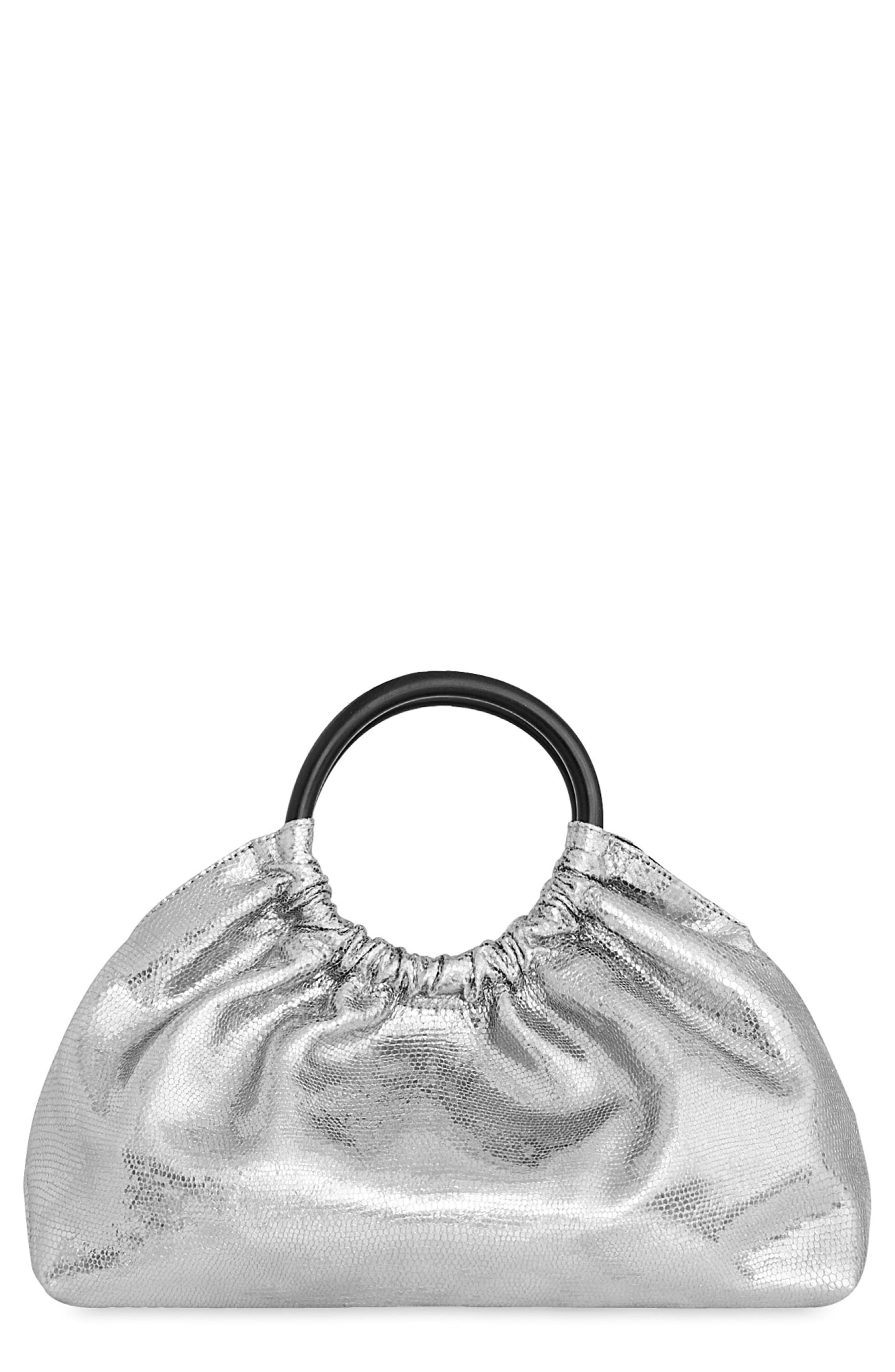 Rebecca Minkoff Mini Madeleine Metallic Leather Top Handle Bag, Main, color, Silver