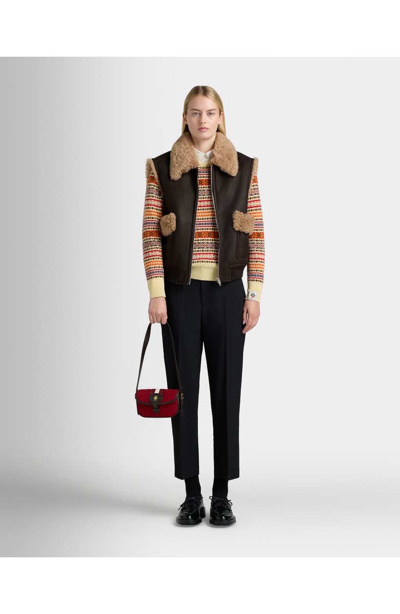 Bally Winter Capsule Vest in Leather And Shearling, Alternate, color, Brown