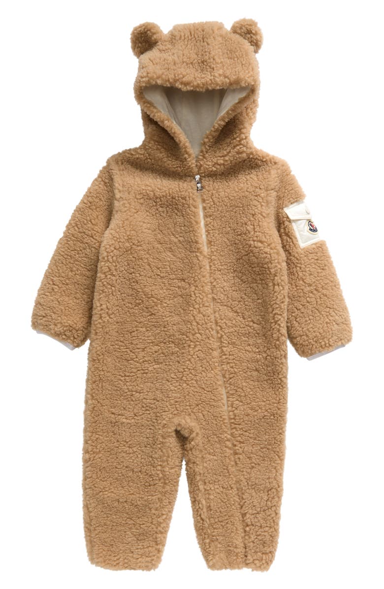 Moncler Teddy Baby Grow Hooded Romper, Main, color,