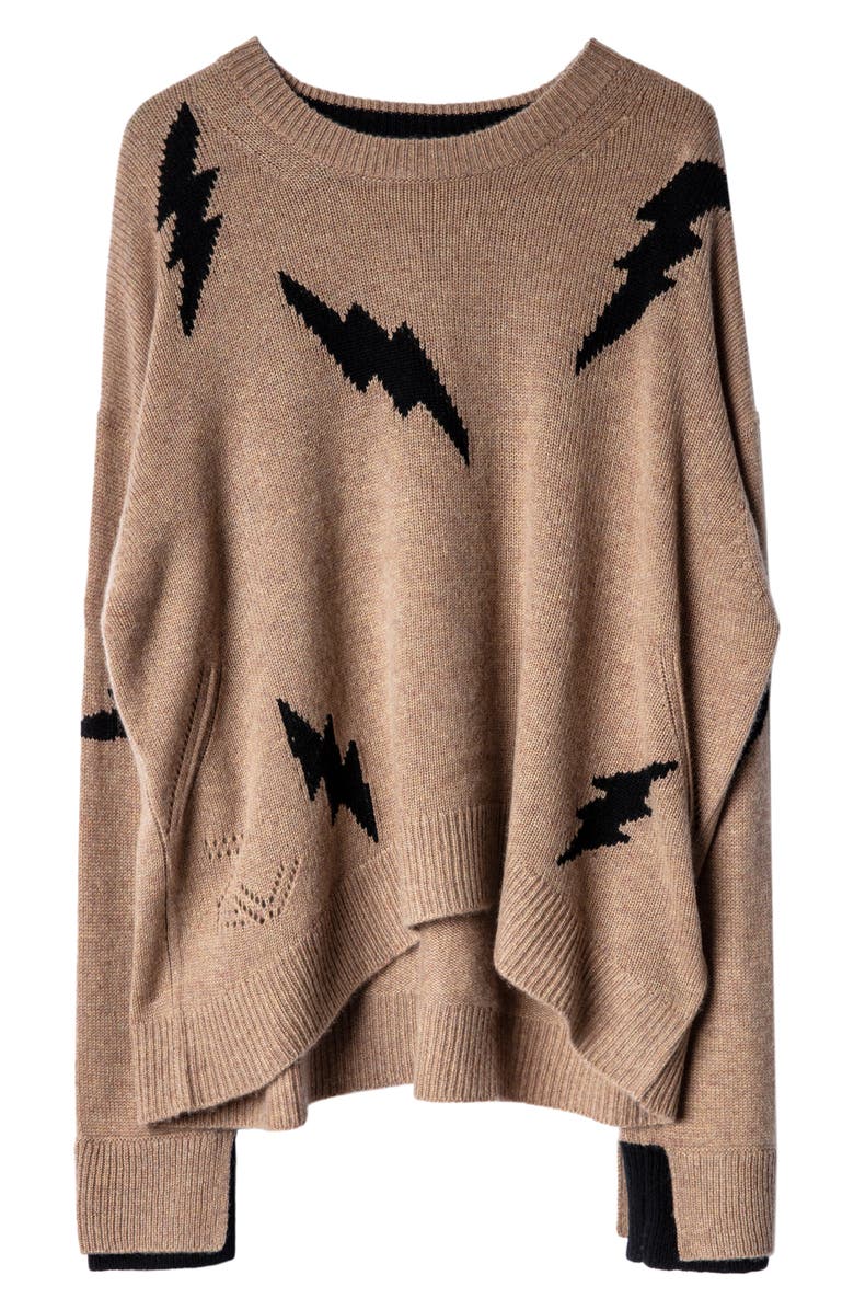 Zadig & Voltaire Markus Lightning Bolt Cashmere Sweater, Alternate, color, 