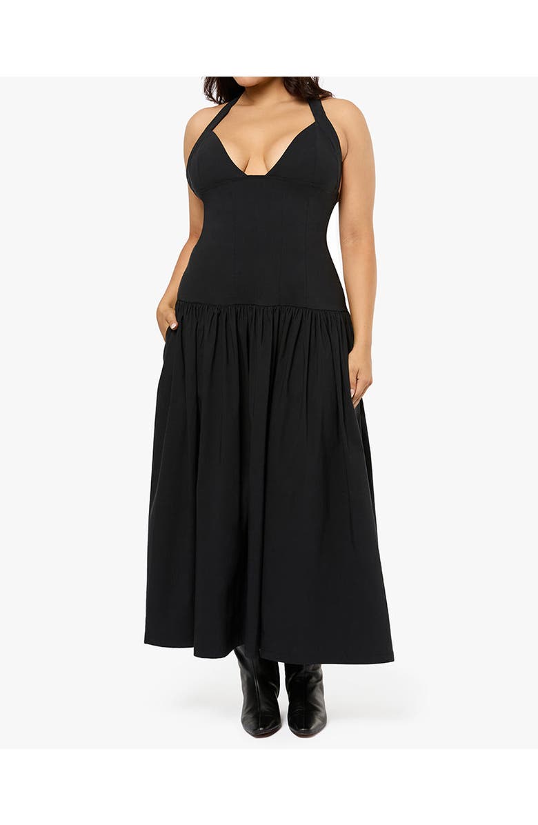 WeWoreWhat Peplum Drop Waist Midi Dress, Main, color, 