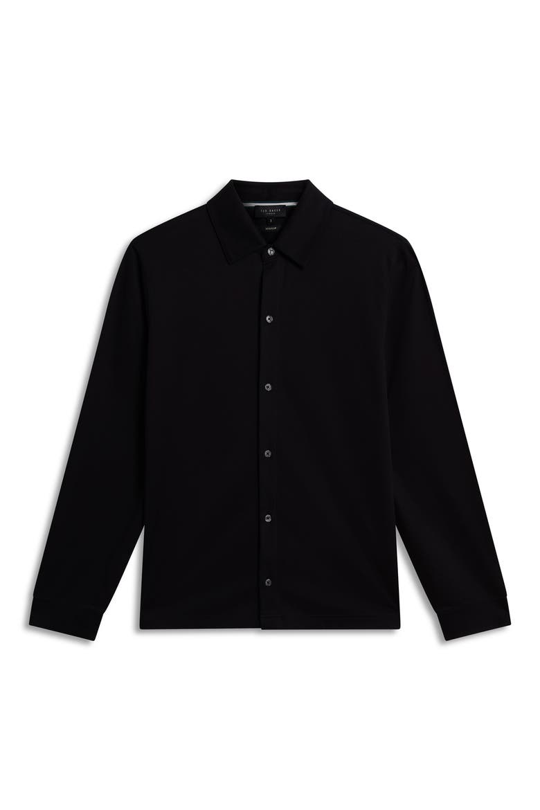 Quillon Navy Knit Cotton Button-Up Shirt, Alternate, color, BLACK