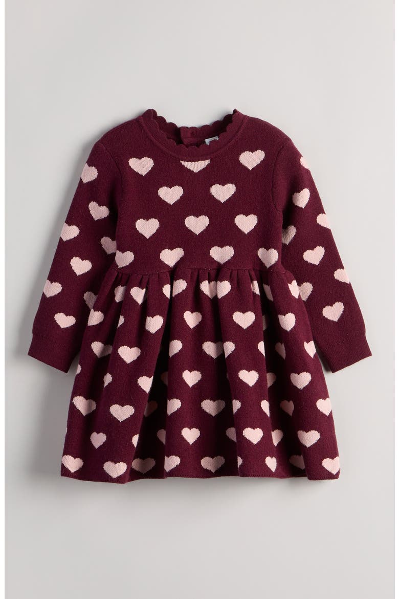 Heart Sweatshirt Dress, Main, color, BURGUNDY BANNER- PINK HEARTS
