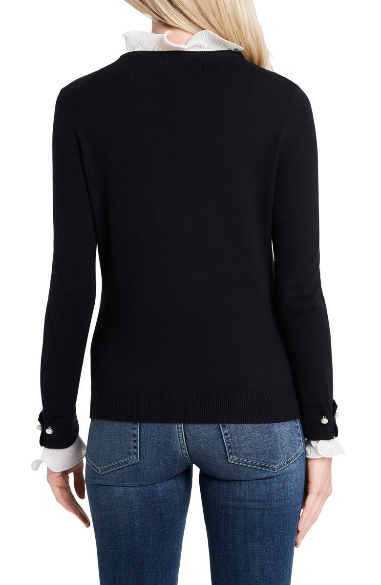 CeCe Ruffle Detail Cotton Blend Sweater, Alternate, color, Rich Black