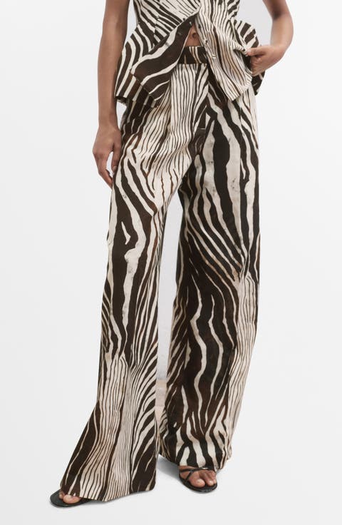 ZebraPrint Linen & Cotton Straight Leg Pants