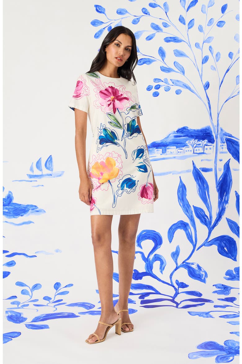 Print Shift Dress, Alternate, color, IVORY/ PINK