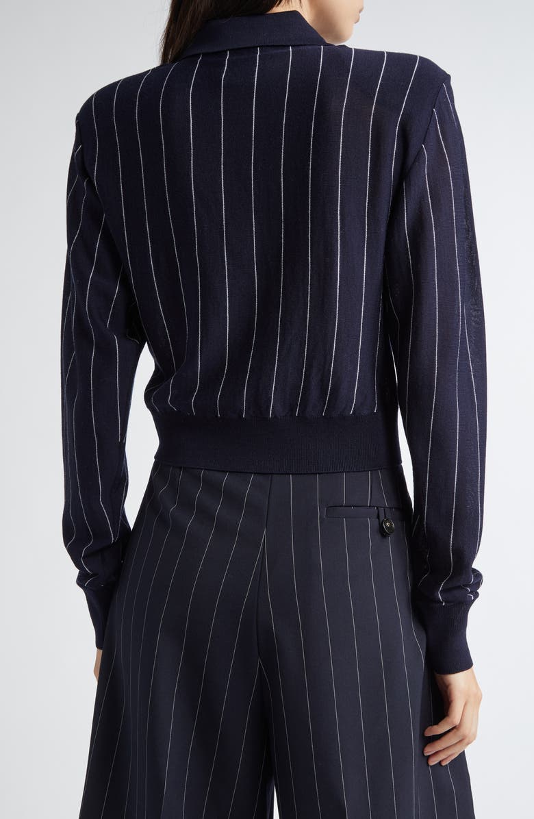 Stella McCartney Pinstripe Long Sleeve Virgin Wool Crop Polo, Alternate, color, Ink/ White