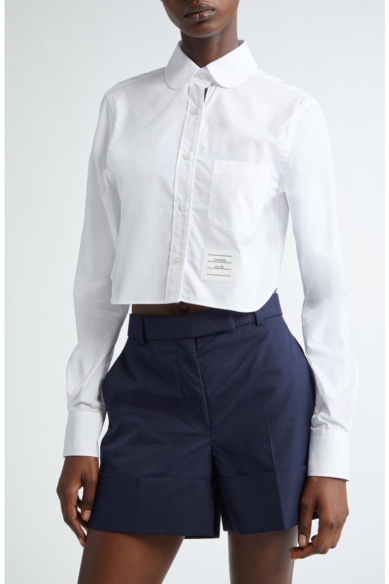 Crop Cotton Button-Up Shirt, Main, color, WHITE