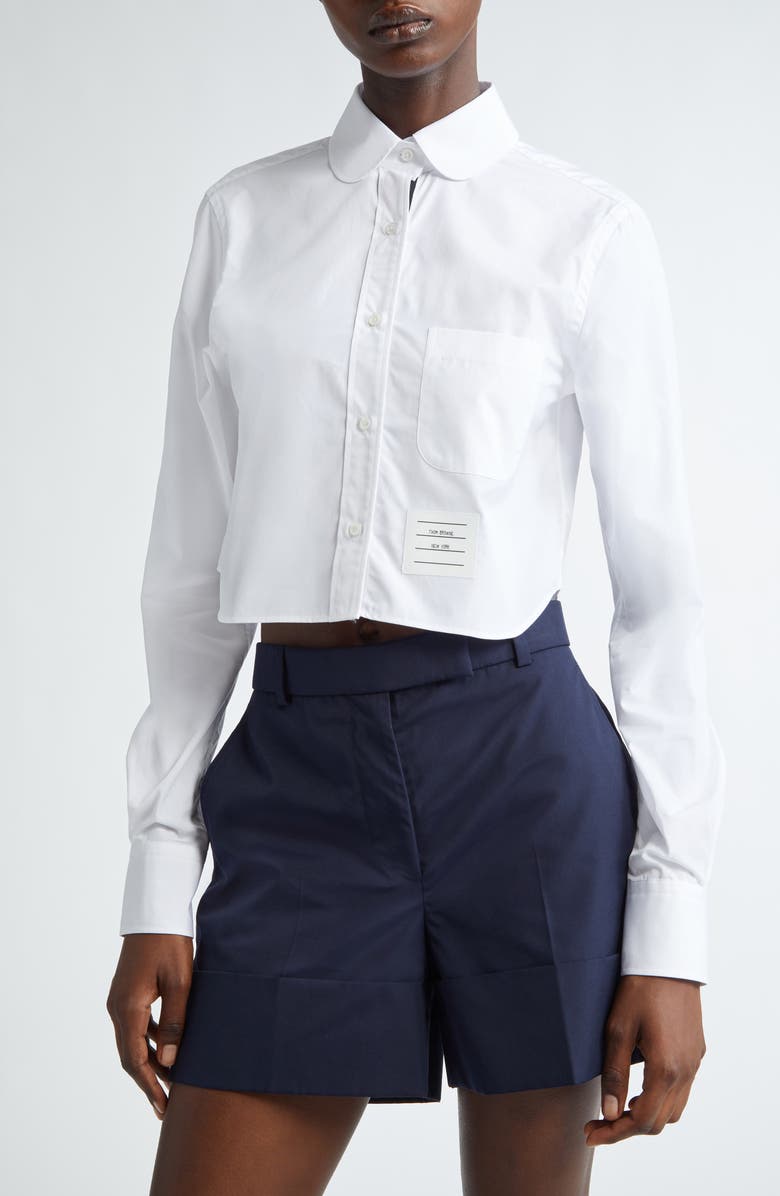 Thom Browne Crop Cotton Button-Up Shirt, Main, color, White