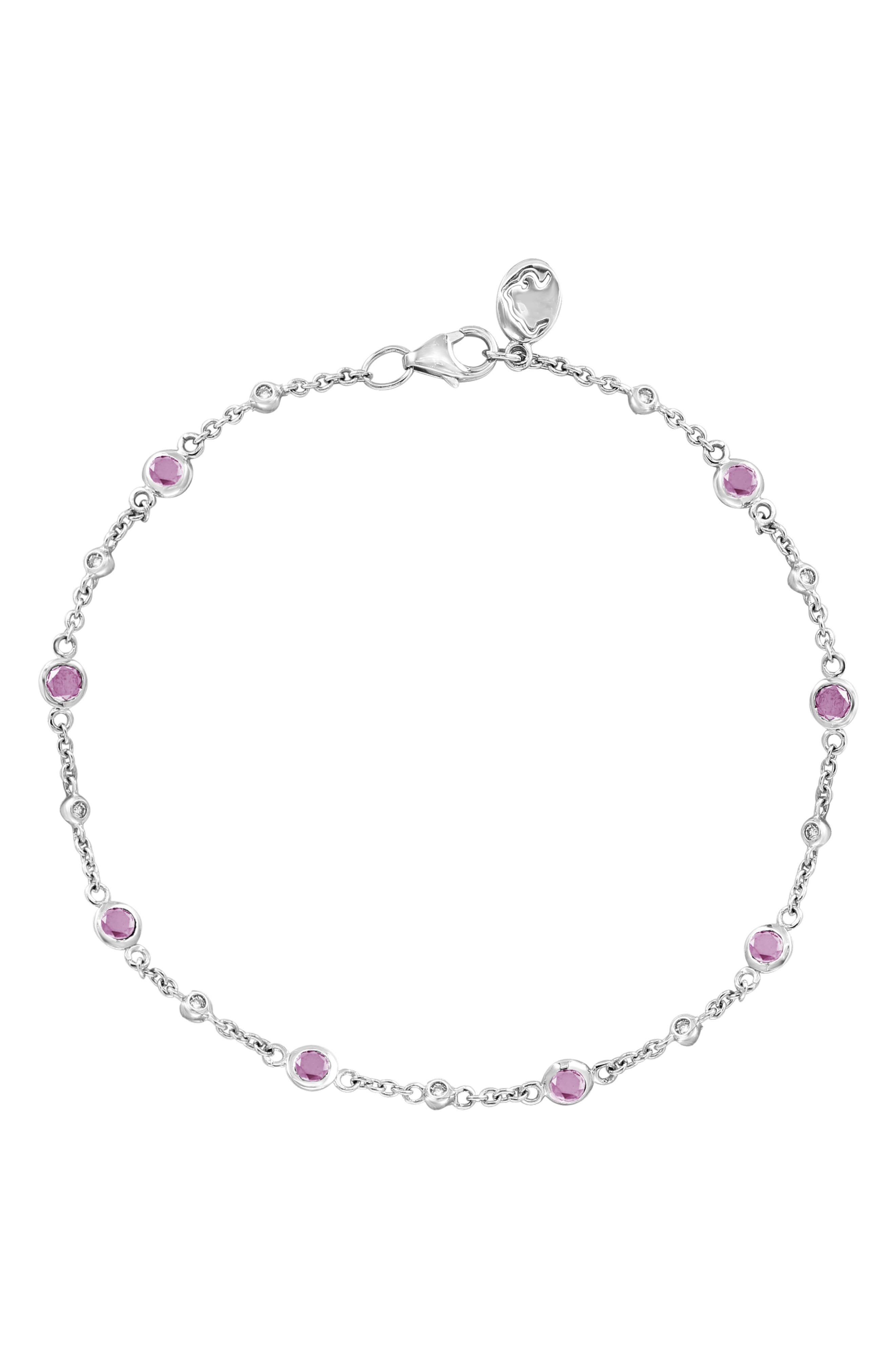 EFFY Sterling Silver Pink Sapphire & Diamond Station Chain Bracelet
