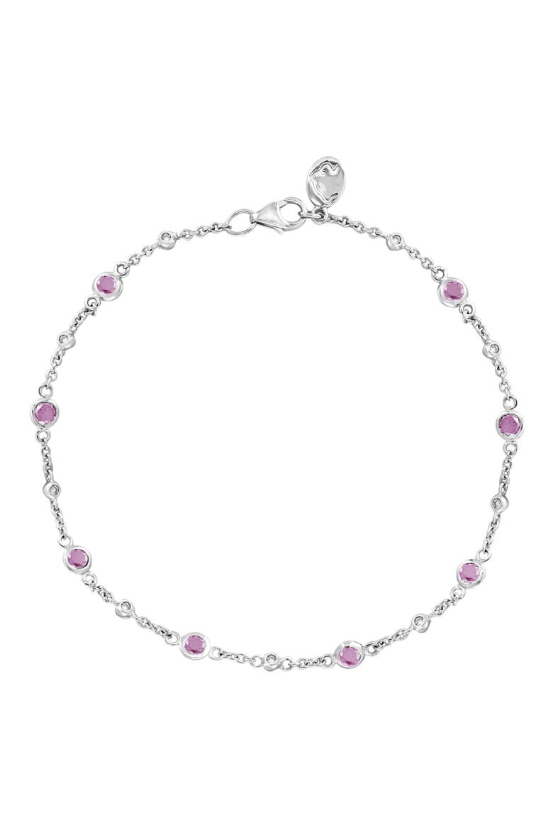 Sterling Silver Pink Sapphire & Diamond Station Chain Bracelet, Main, color, PINK