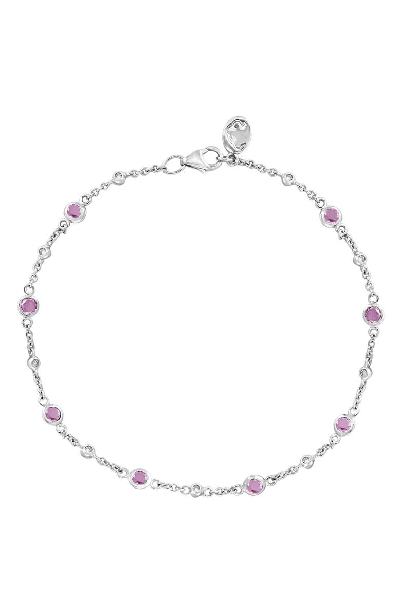 EFFY Sterling Silver Pink Sapphire & Diamond Station Chain Bracelet, Main, color, Pink