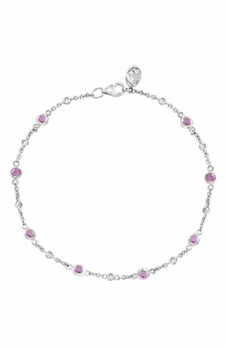 EFFY Sterling Silver Pink Sapphire & Diamond Station Chain Bracelet