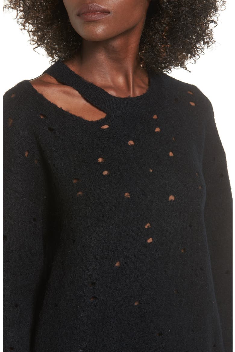 Distressed Sweater, Alternate, color, BLACK