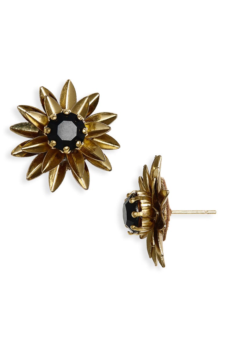Deepa Gurnani Aretha Flower Stud Earrings, Main, color, Black