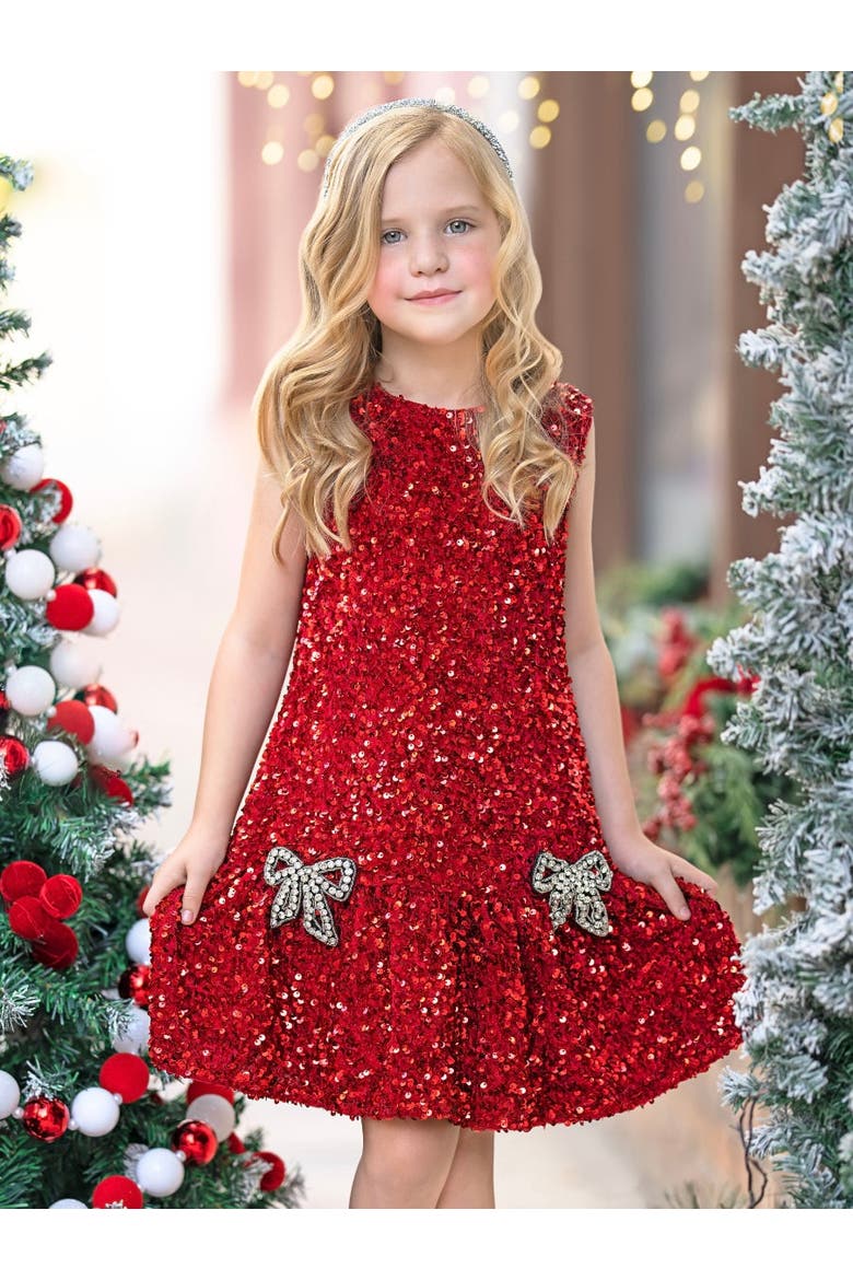 Shimmer & Sparkle Red Sequined Shift Dress, Alternate, color, Red