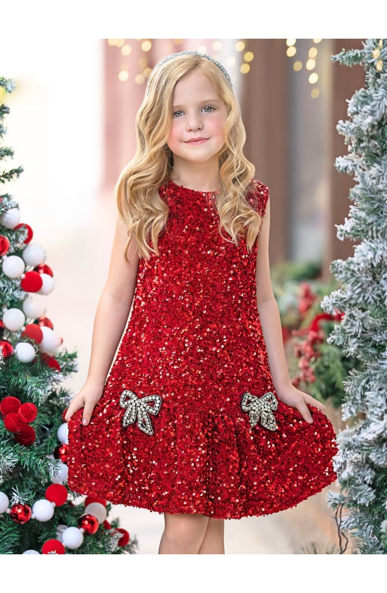Mia Belle Girls Shimmer & Sparkle Red Sequined Shift Dress, Alternate, color, Red