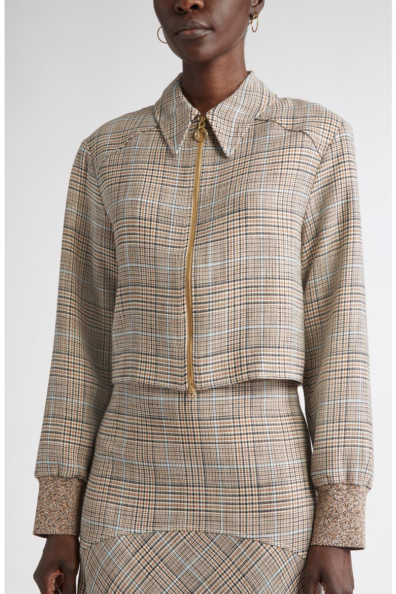 Prince of Wales Plaid Crop Jacket, Alternate, color, CAMEL/ ECRU/ MOULINE