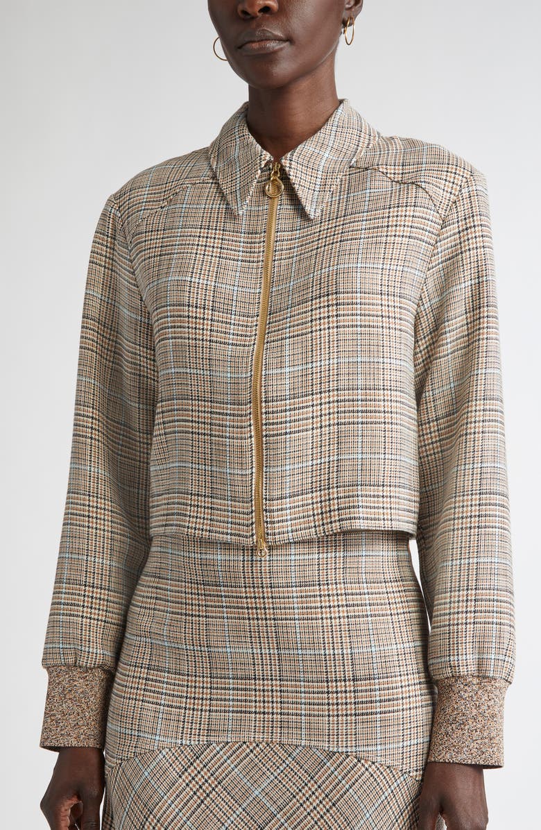 ST. JOHN Prince of Wales Plaid Crop Jacket, Alternate, color, Camel/ Ecru/ Mouline