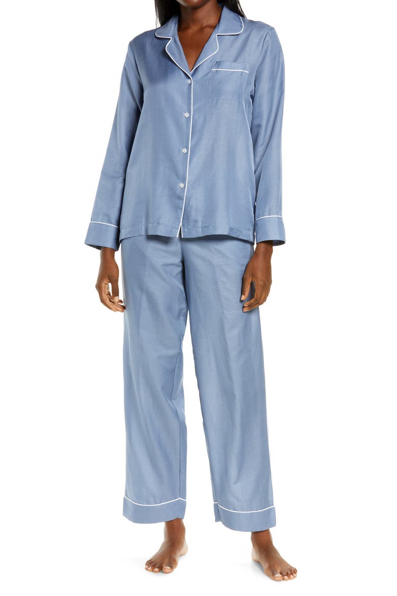 Mia Cotton & Silk Pajamas, Main, color, INDIGO