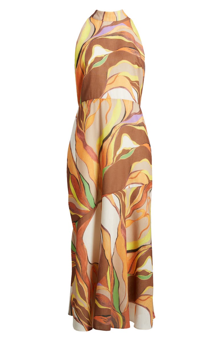 Sam Edelman Painted Palm Mock Neck Midi Dress, Alternate, color, 