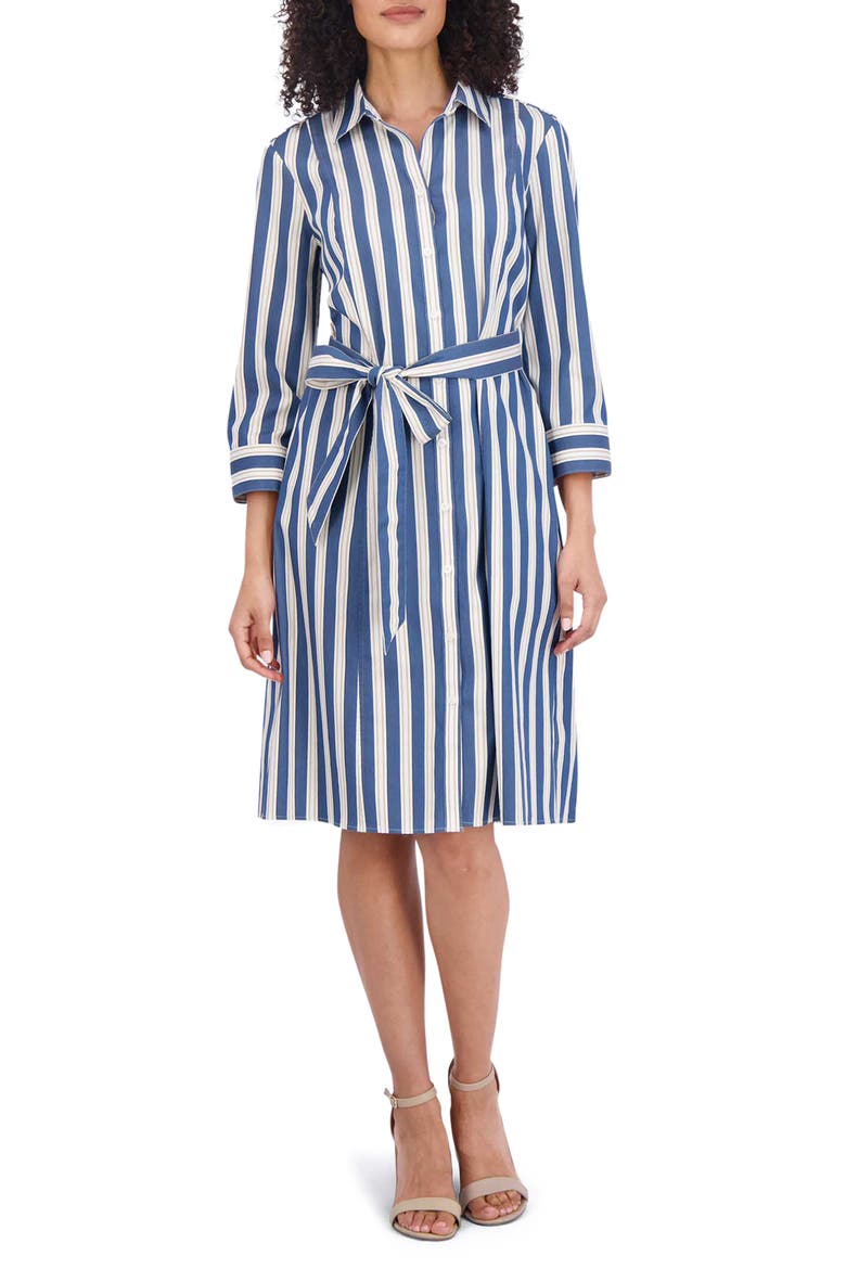Fiona Stripe Tie Waist Shirtdress, Main, color, NAVY/ KHAKI