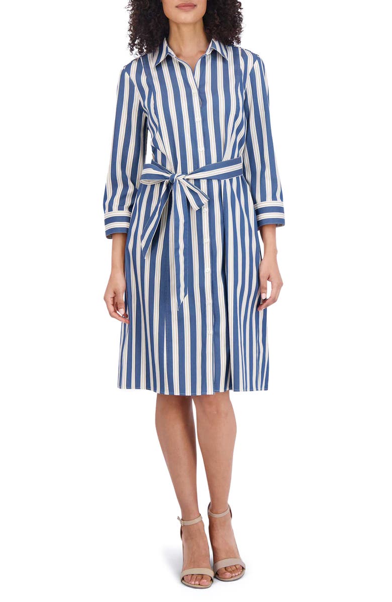 Foxcroft Fiona Stripe Tie Waist Shirtdress, Main, color, 