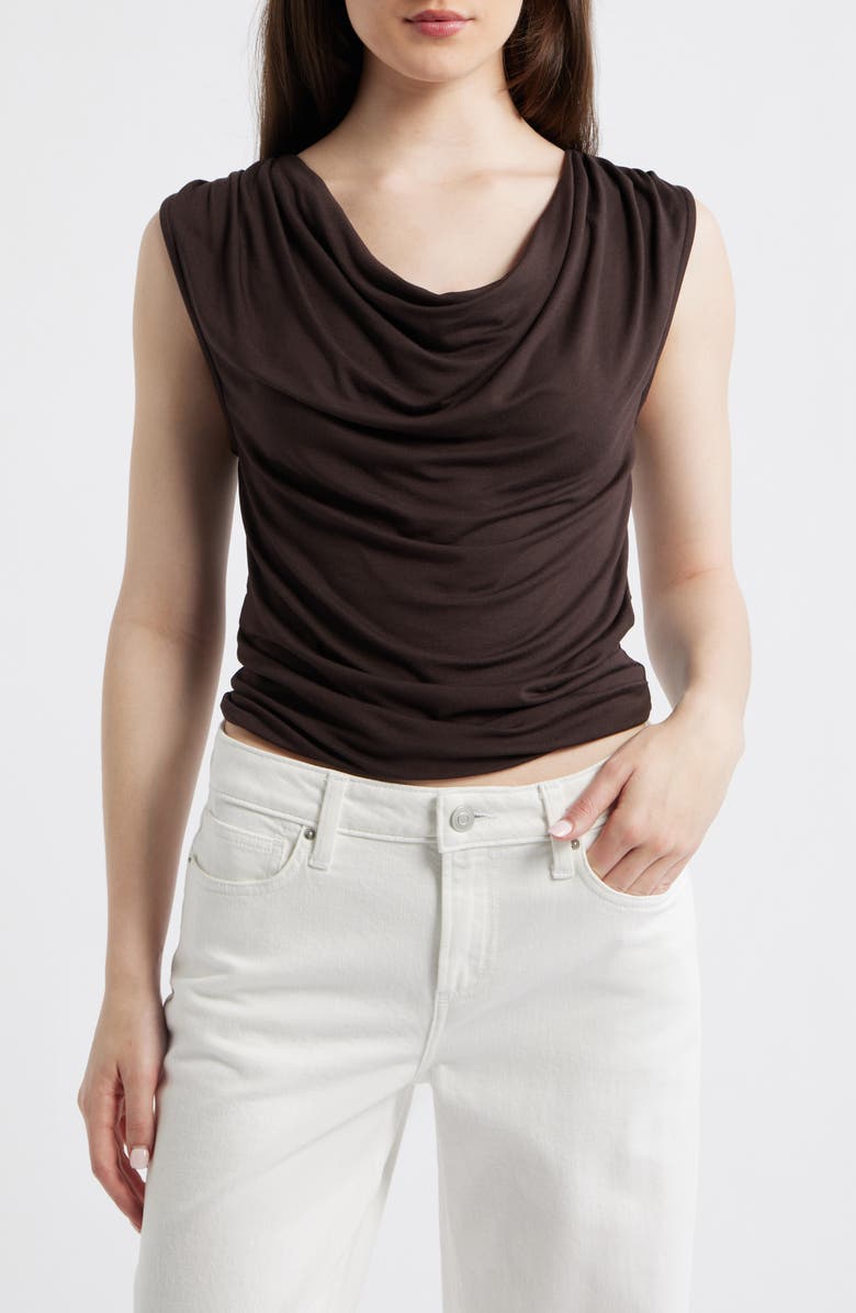 MANGO Camiseta Cowl Neck T-Shirt, Main, color, Brown