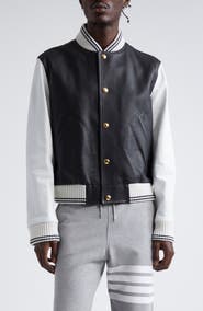 Thom Browne Mixed Media Leather & Wool Bomber Jacket
