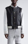 Thom Browne Mixed Media Leather & Wool Bomber Jacket