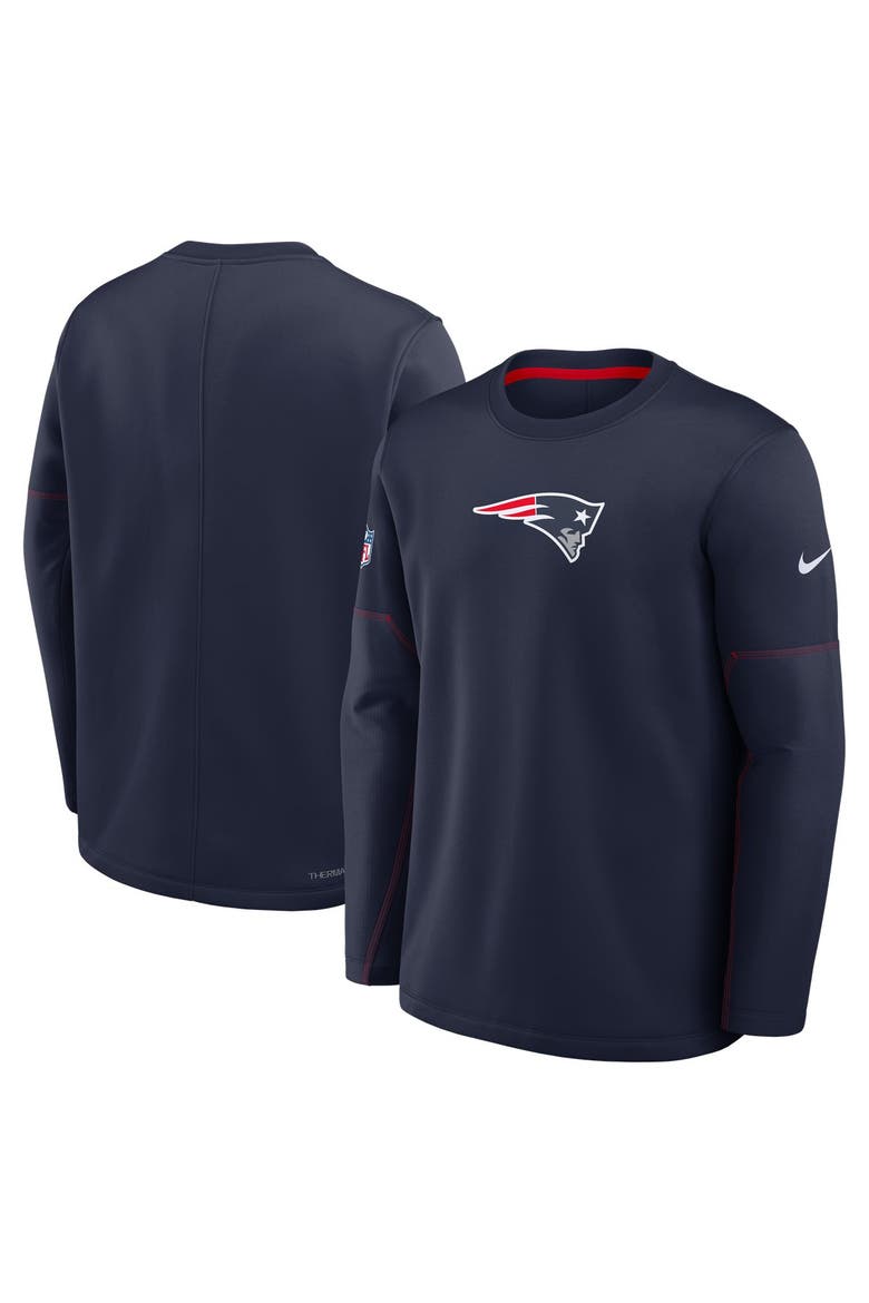 Men's Nike Navy New England Patriots Sideline Coaches Team Present Midweight Therma-FIT Sweatshirt, Main, color, Navy