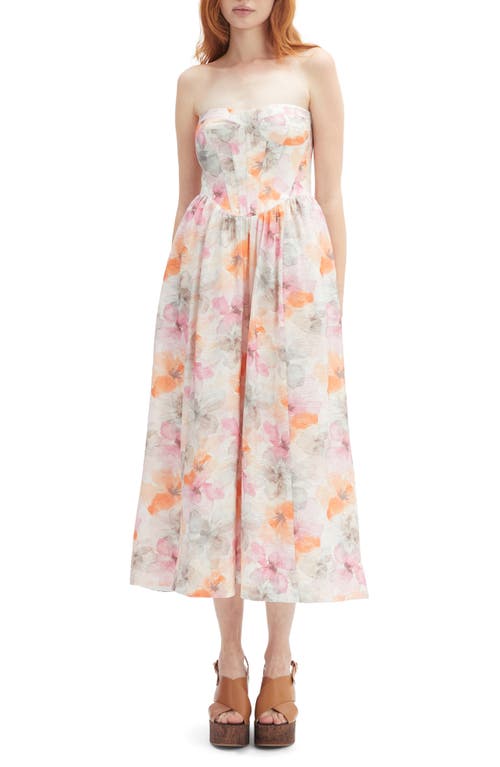 Bardot Lola Corset Midi Dress Apricot Floral In Multi