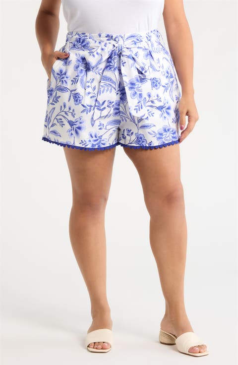 Maeve Belted Floral Zaferia Cotton Shorts (Plus)