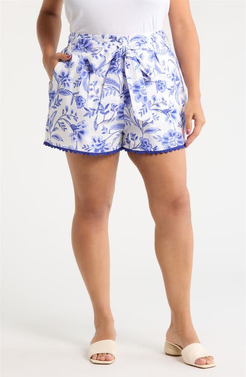 Sugarlips Maeve Belted Floral Zaferia Cotton Shorts In Blue