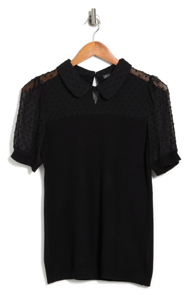 Adrianna Papell Swiss Dot Peter Pan Collar Sweater Top, Alternate, color, 
