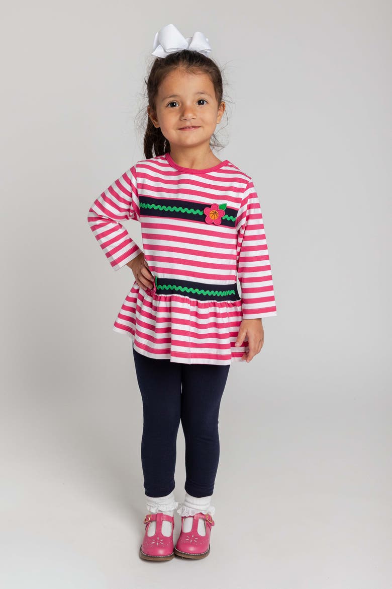 Stripe Knit Tunic With Sport Flowers And Leggings, Alternate, color, Fuchsia/Nvy