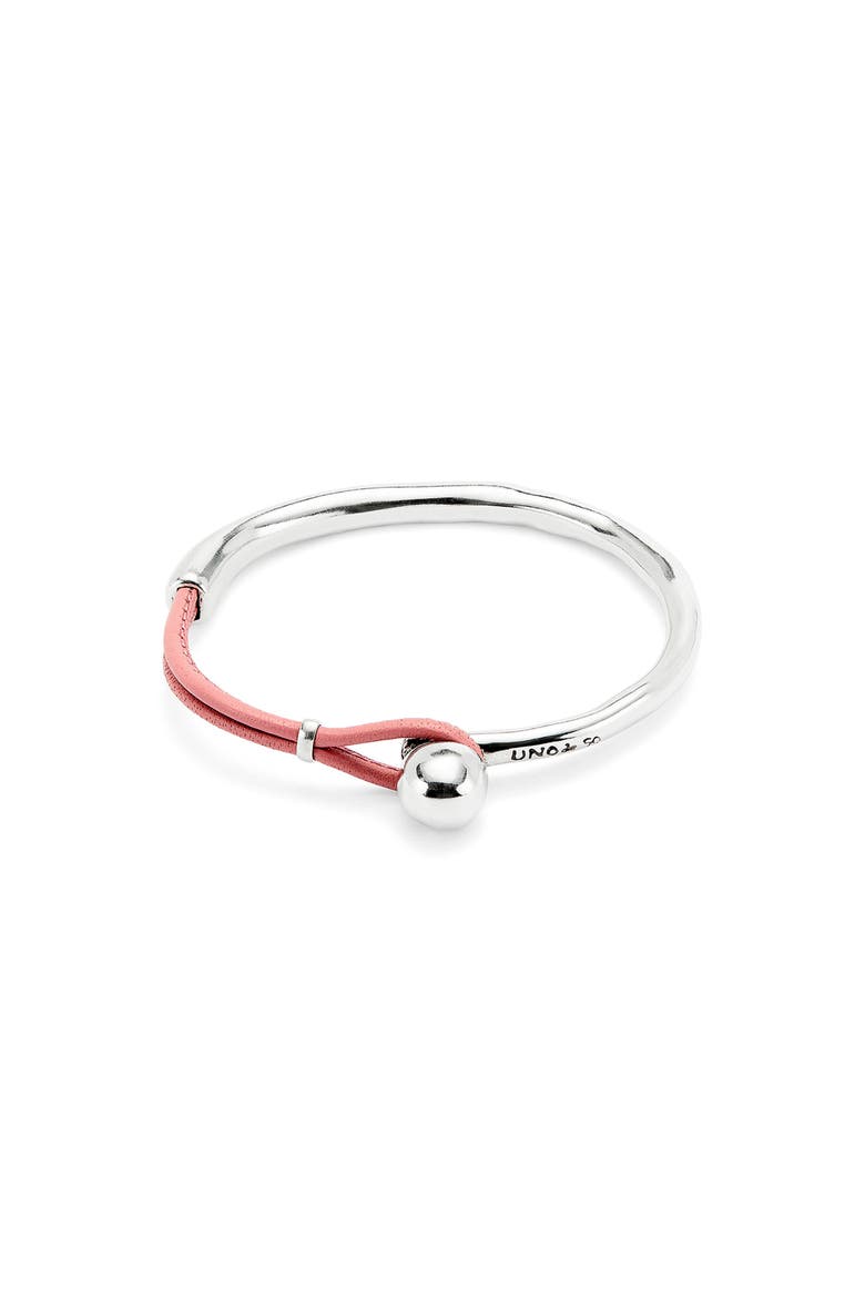 Sterling Silver Plated Semi-Rigid Bracelet with Pink Leather, Main, color, Silver