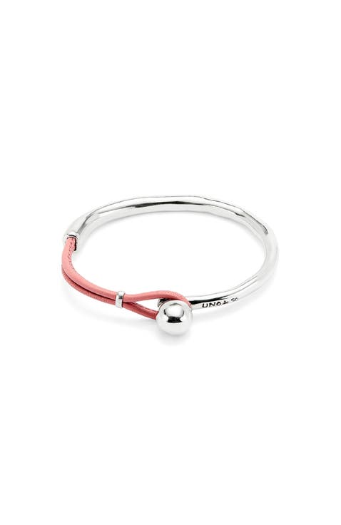 Sterling Silver Plated Semi-Rigid Bracelet With Pink Leather