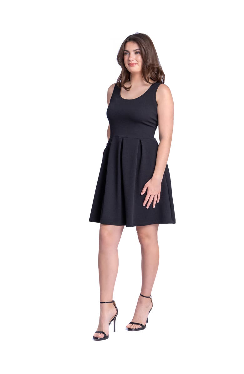 24seven Comfort Apparel Sleeveless Pleated Skater Dress with Pockets, Alternate, color, Black
