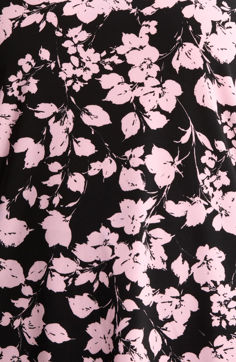 AK ANNE KLEIN Print Pleat Short Sleeve Top, Alternate, color, Anne Black/ Peony Pink