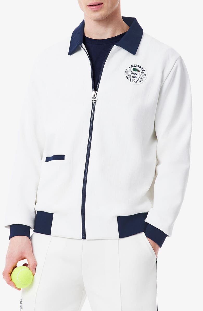 Lacoste Tennis Heritage Zip Jacket, Main, color, 522 White/ Navy Blue