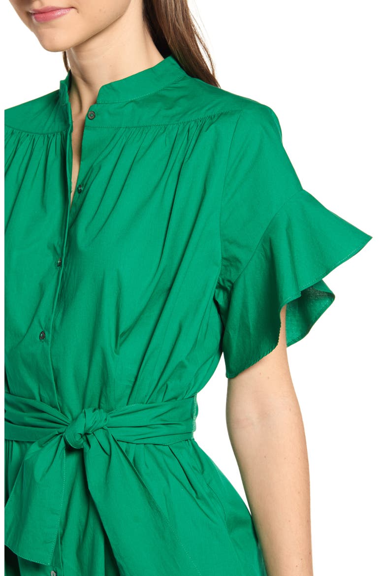 Ruffle Sleeve Tie Front Cotton Dress, Alternate, color, PALM GREEN